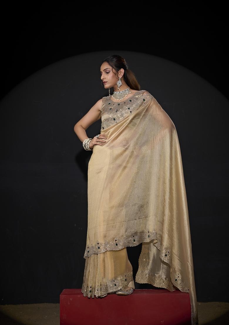 Chiku Hand Work Silk Blend Saree Set - Indya
