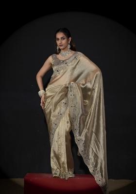 Mouse Hand Work Silk Blend Saree Set