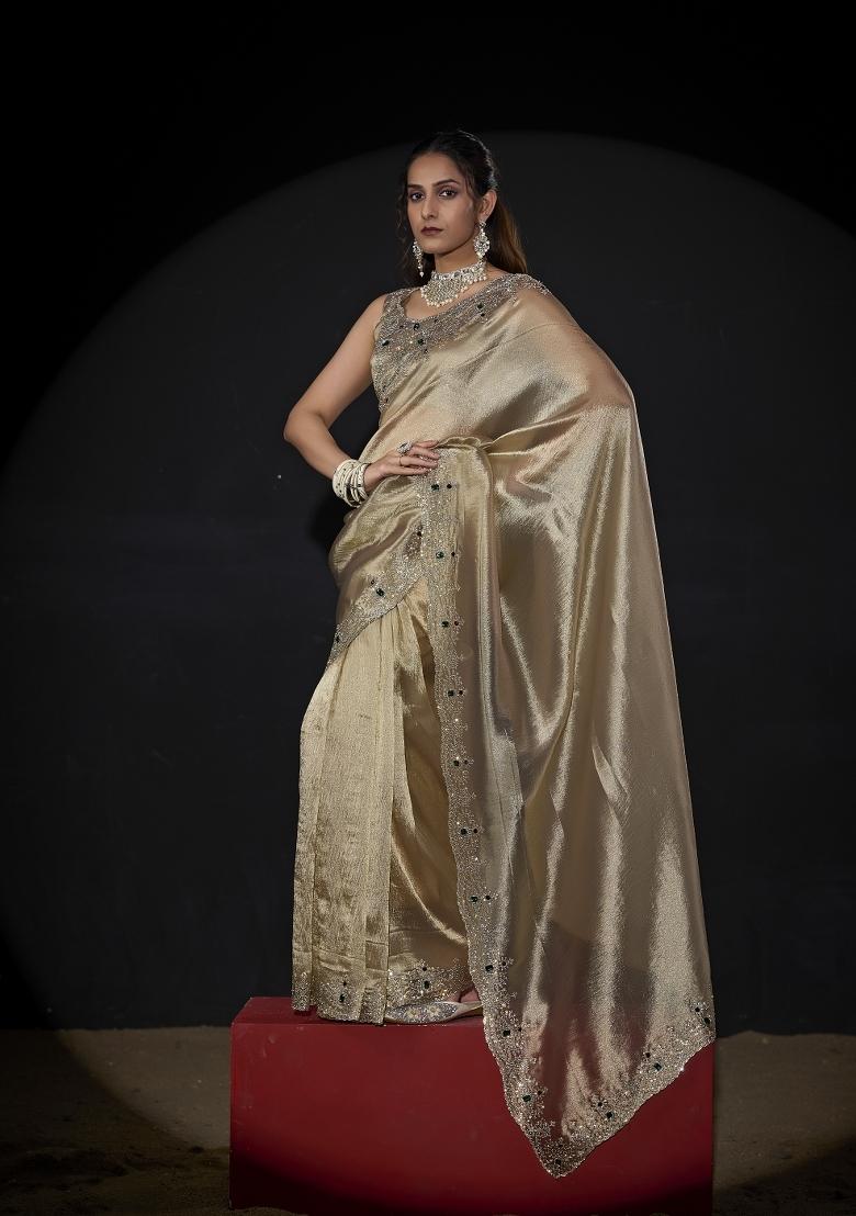 Mouse Hand Work Silk Blend Saree Set - Indya