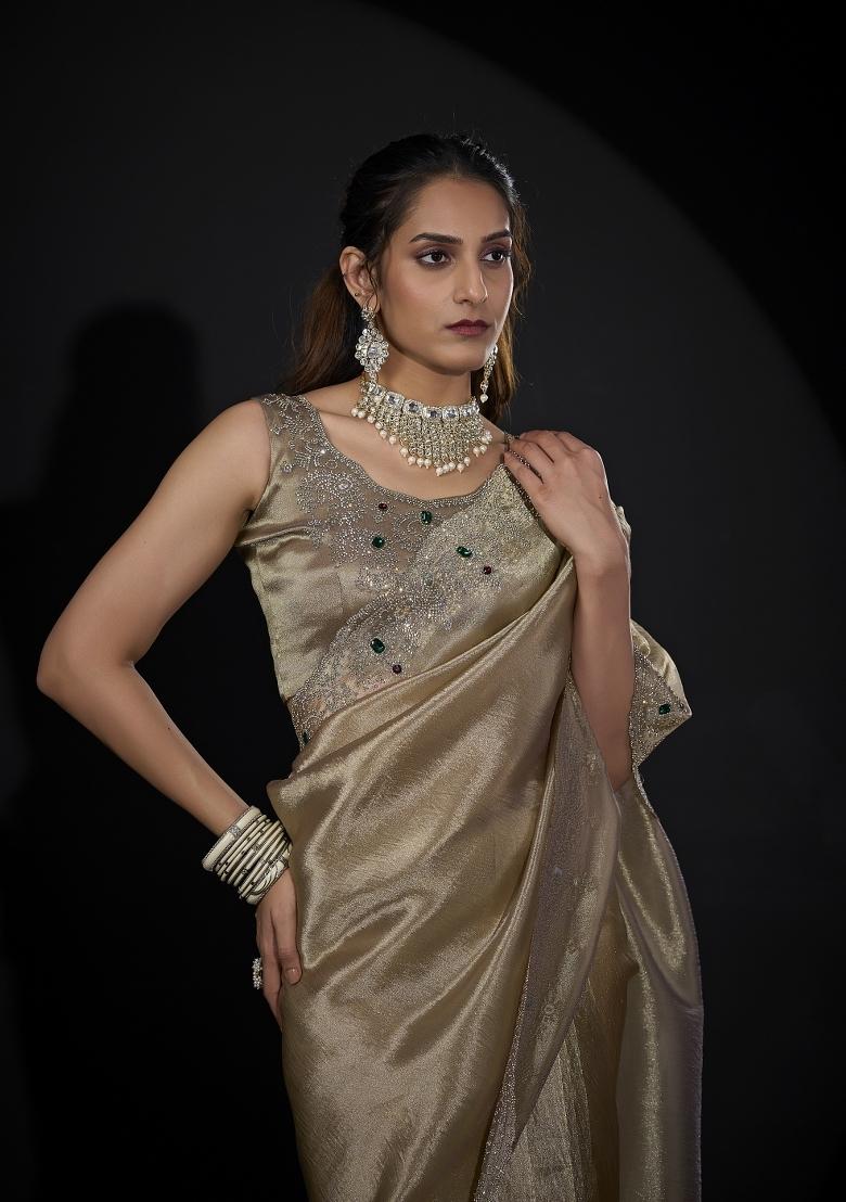 Mouse Hand Work Silk Blend Saree Set - Indya