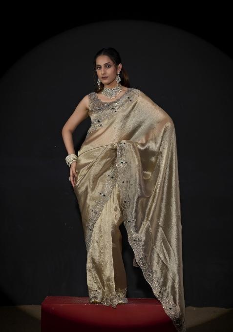 Mouse Hand Work Silk Saree Set
