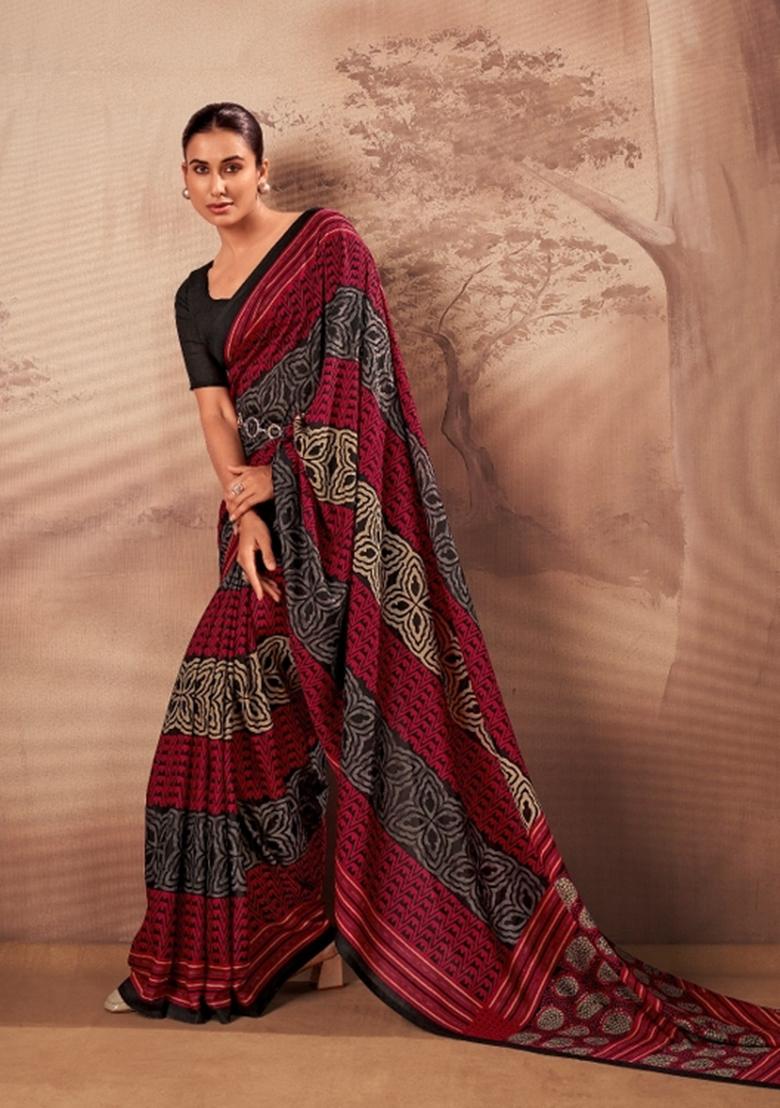 Multicolor Printed Cotton Saree Set - Indya
