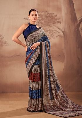 Multicolor Printed Cotton Saree Set