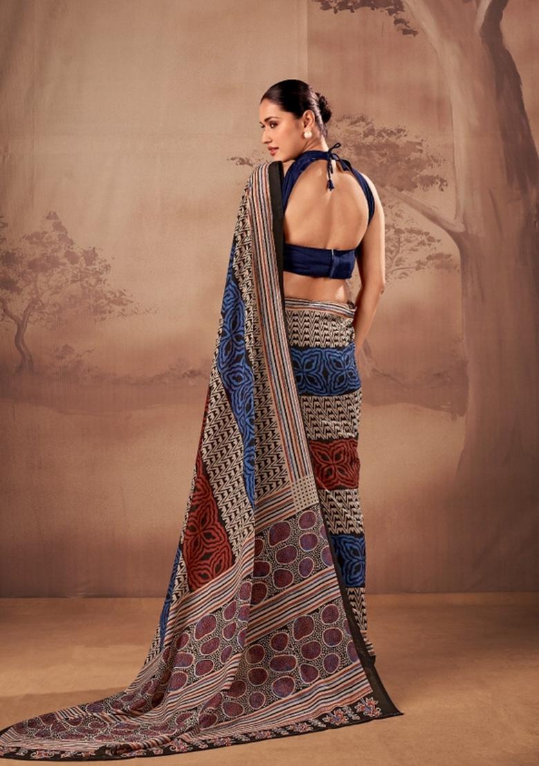 Multicolor Printed Cotton Saree Set - Indya