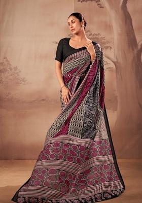 Multicolor Printed Cotton Saree Set