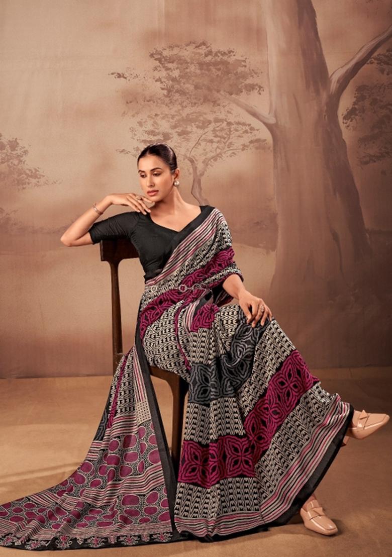 Multicolor Printed Cotton Saree Set - Indya