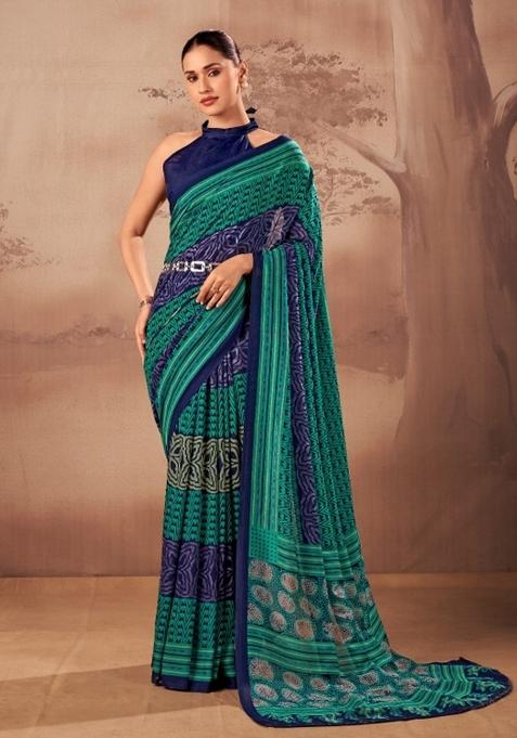 Multicolor Printed Cotton Saree Set