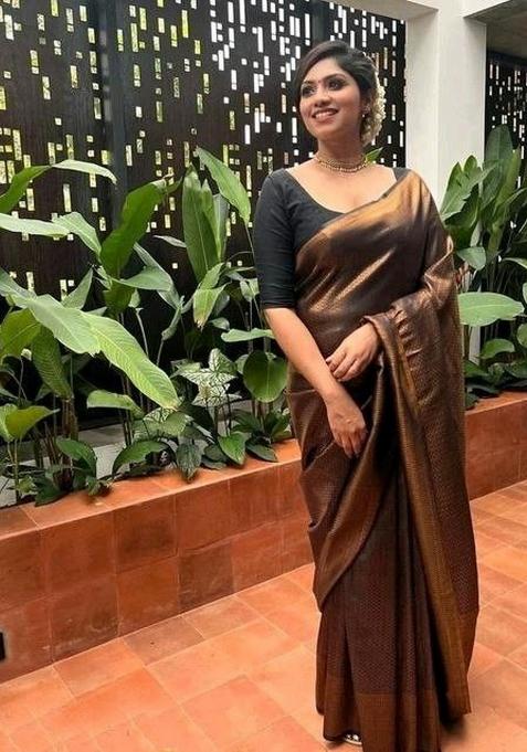 Black Jacquard Silk Saree Set