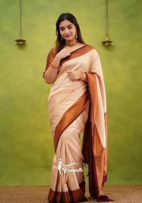 Off White Jacquard Silk Blend Saree Set