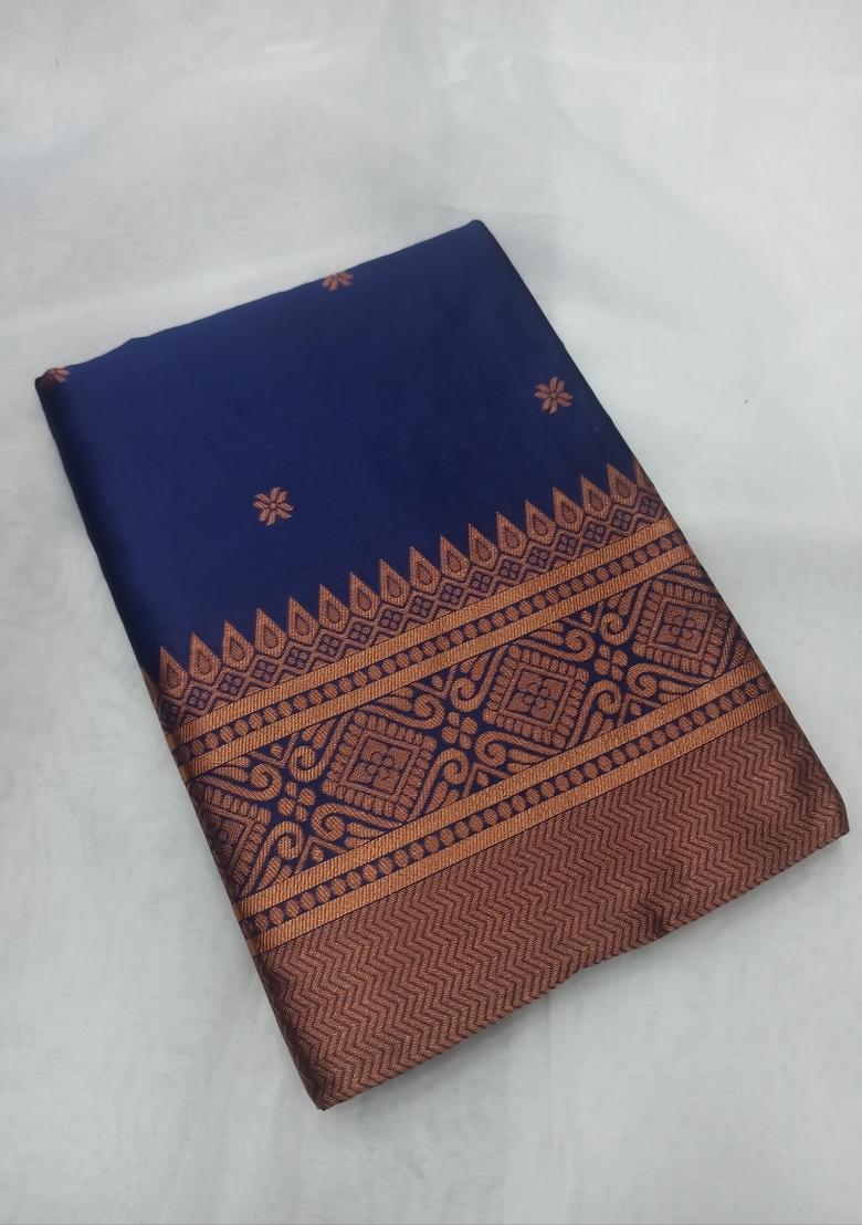 Blue Jacquard Silk Blend Saree Set - Indya