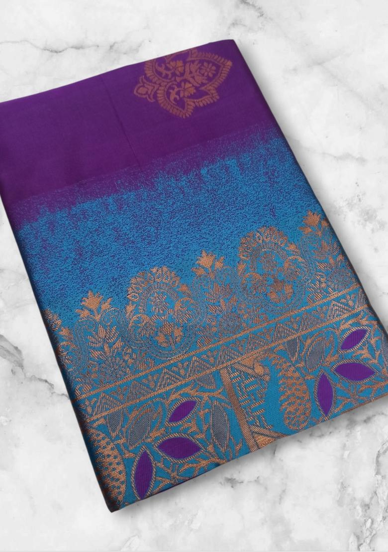 Wine Jacquard Silk Blend Saree Set - Indya