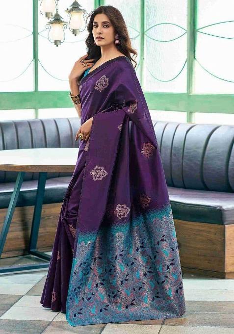 Wine Jacquard Silk Saree Set