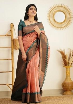 Light Pink Jacquard Silk Blend Saree Set
