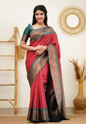 Maroon Jacquard Silk Blend Saree Set