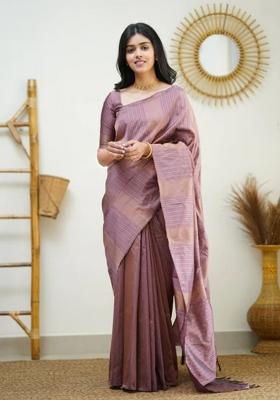 Light Pink Jacquard Silk Blend Saree Set