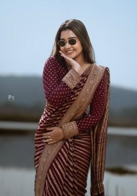 Maroon Jacquard Silk Blend Saree Set