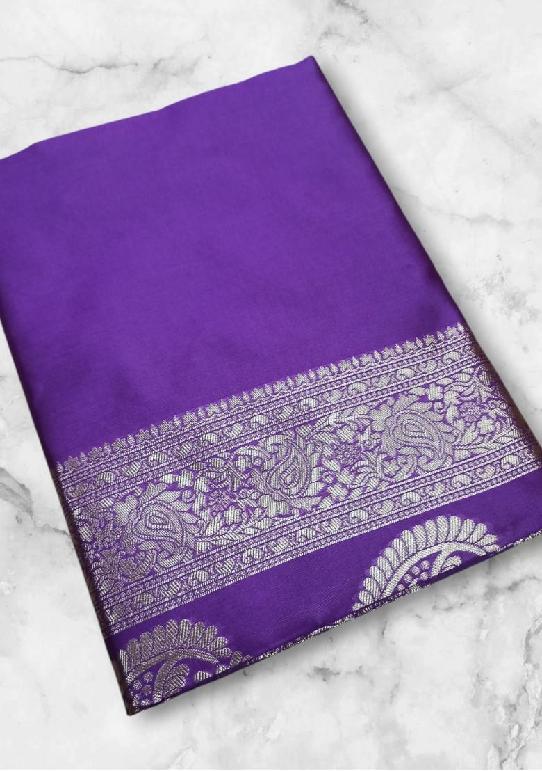 Purple Jacquard Silk Blend Saree Set - Indya