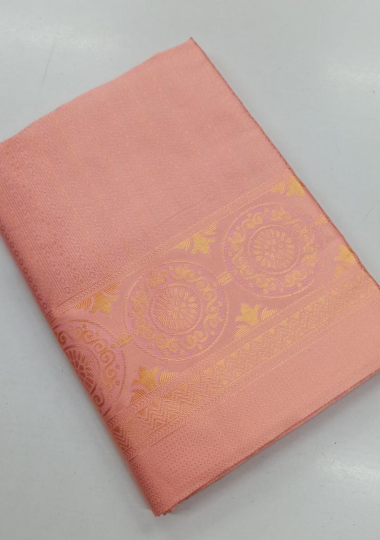 Pink Jacquard Silk Blend Saree Set - Indya