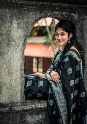 Black Jacquard Silk Blend Saree Set
