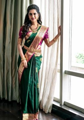 White Jacquard Silk Blend Saree Set