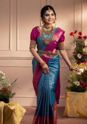 Orange Jacquard Silk Blend Saree Set