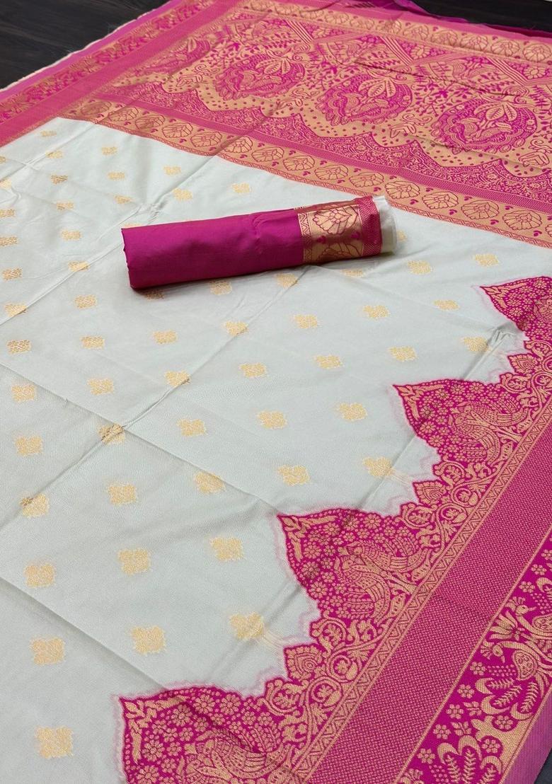 Orange Jacquard Silk Blend Saree Set - Indya