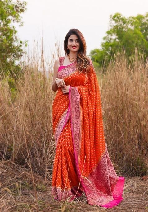 Pista Jacquard Silk Blend Saree Set