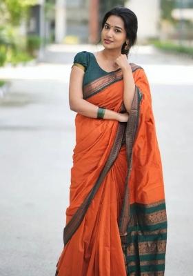 Yellow Jacquard Silk Blend Saree Set