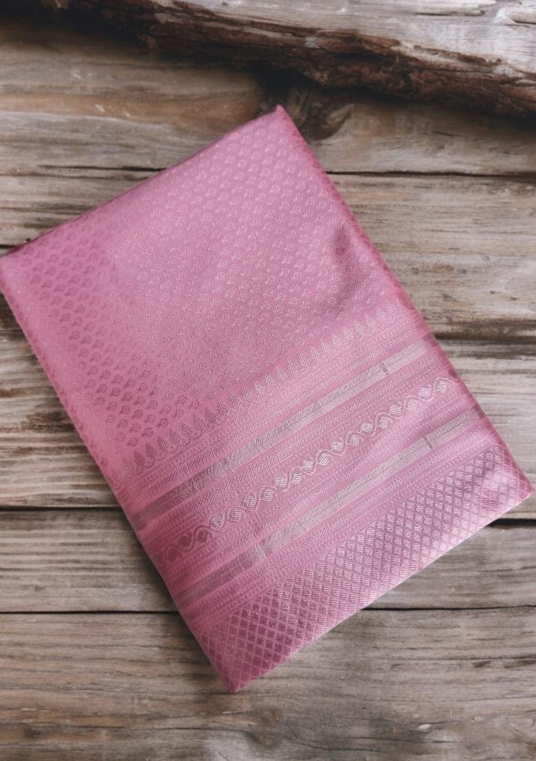 Pink Jacquard Silk Blend Saree Set - Indya
