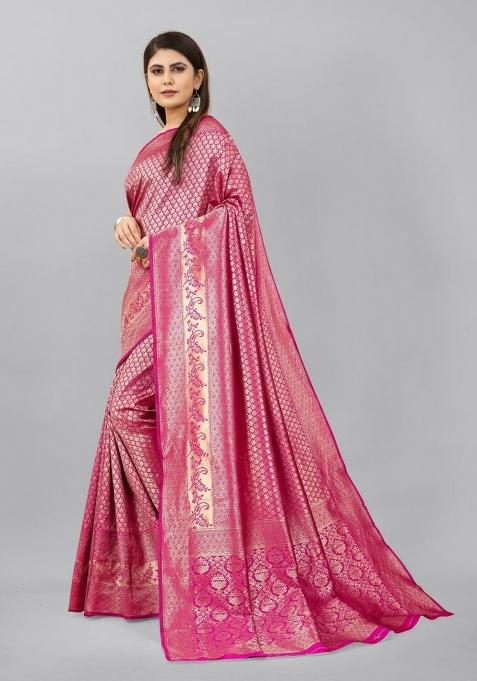 Magenta Jacquard Silk Saree Set