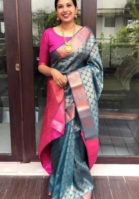 Rama Jacquard Silk Blend Saree Set