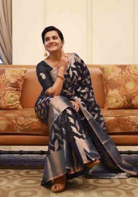 Black Jacquard Silk Blend Saree Set