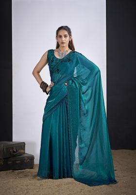 Rama Hand Work Silk Blend Saree Set