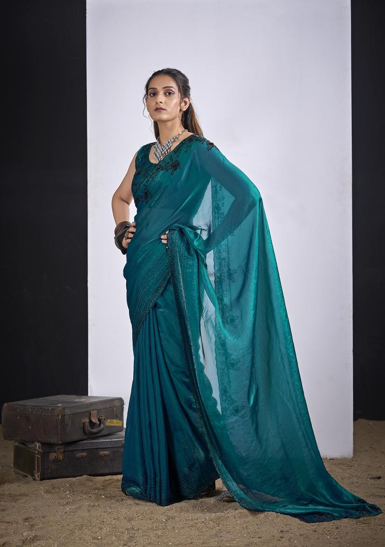 Rama Hand Work Silk Blend Saree Set - Indya
