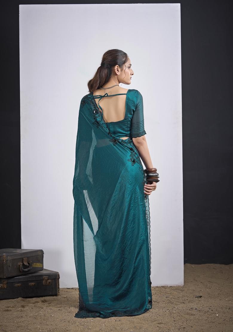 Rama Hand Work Silk Blend Saree Set - Indya