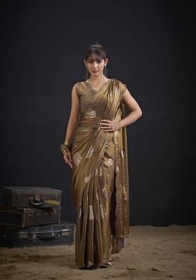 Mouse Hand Work Silk Blend Saree Set