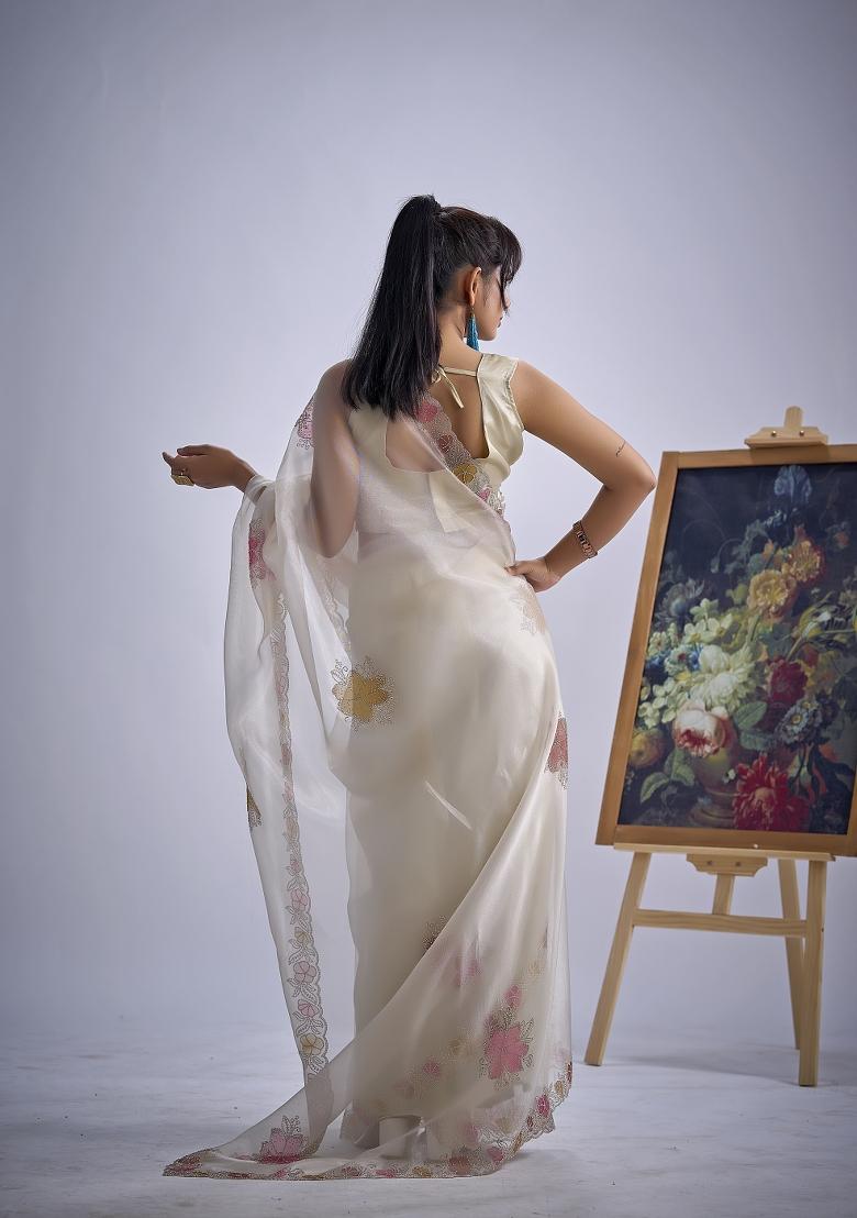 Chiku Hand Work Organza Saree Set - Indya