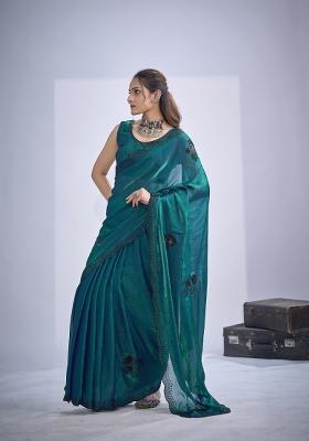 Rama Hand Work Silk Blend Saree Set