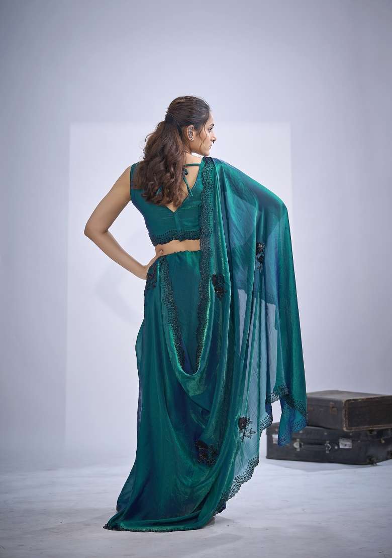 Rama Hand Work Silk Blend Saree Set - Indya