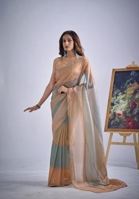 Multicolor Hand Work Silk Blend Saree Set