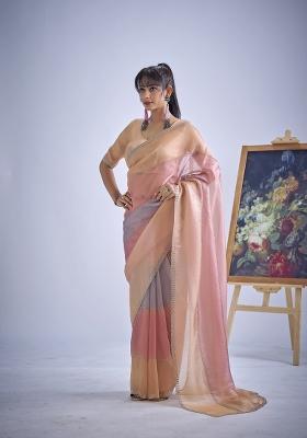 Multicolor Hand Work Silk Blend Saree Set