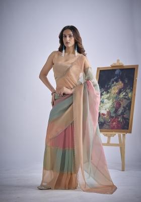 Multicolor Hand Work Silk Blend Saree Set