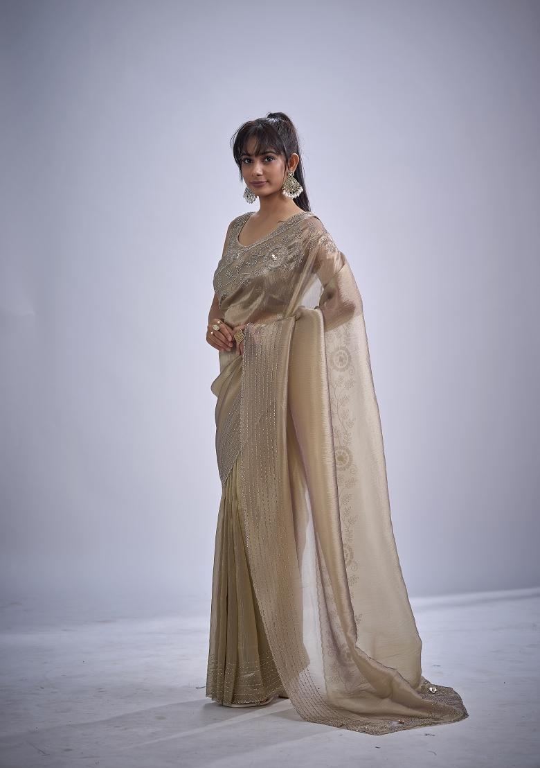 Mouse Hand Work Silk Blend Saree Set - Indya