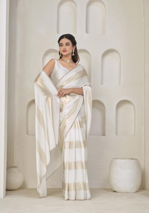 White Hand Work Silk Saree Set
