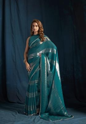 Rama Hand Work Silk Blend Saree Set