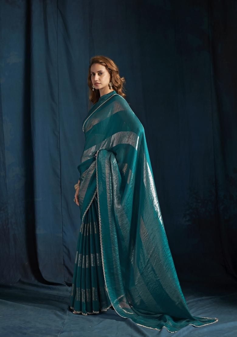Rama Hand Work Silk Blend Saree Set - Indya
