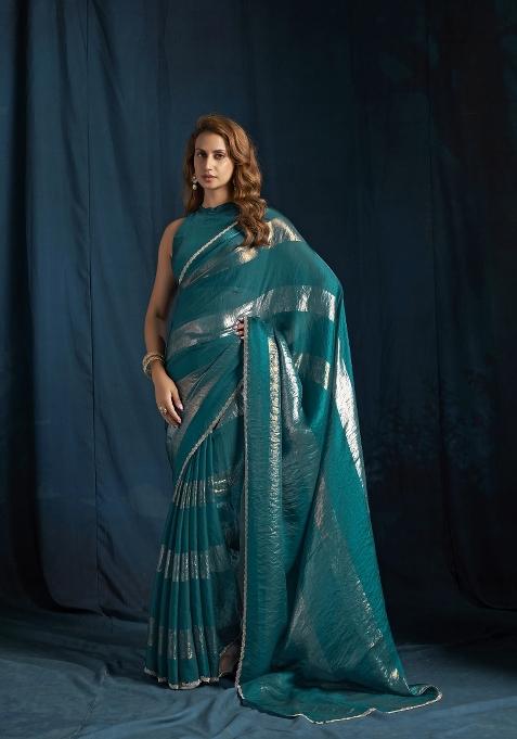 Rama Hand Work Silk Blend Saree Set