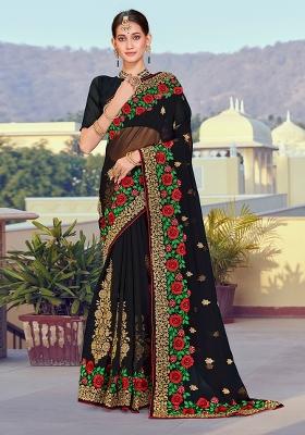 Black Embroidered Georgette Saree Set