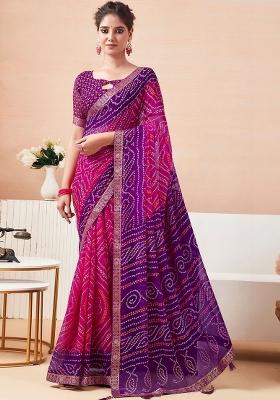 Pink Printed Chiffon Saree Set