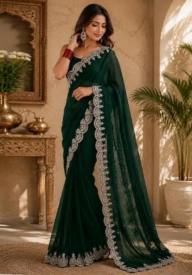 Green Embroidered Chiffon Saree Set